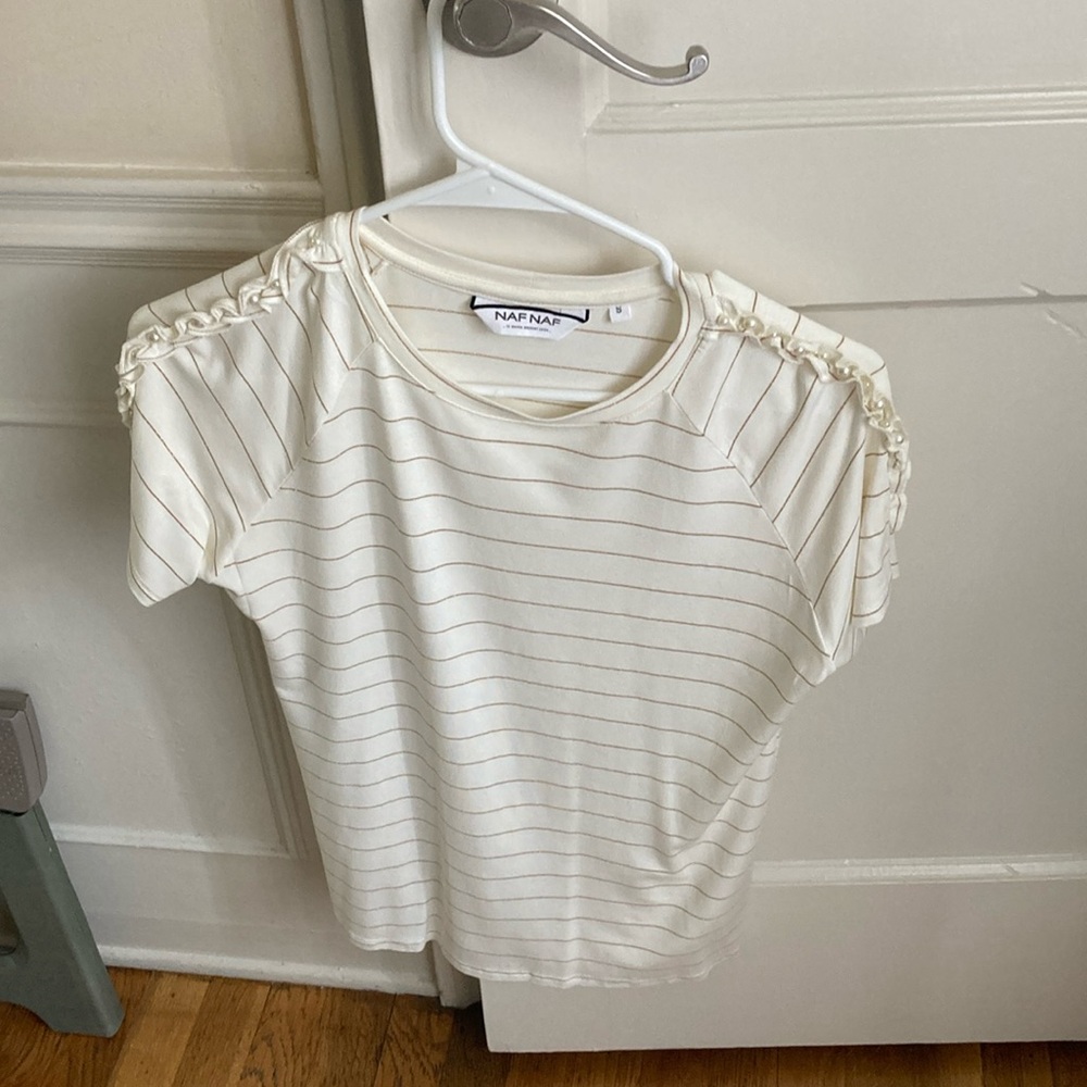 NafNaf beige stripe gold lines with beautiful pearl details in the sleeves,